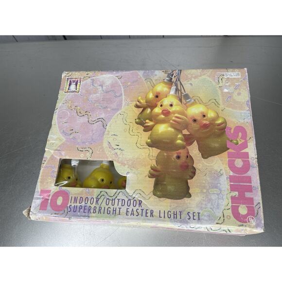 Vintage Yellow Chick Blow Mold String Lights Easter In Box New - Picture 1 of 3